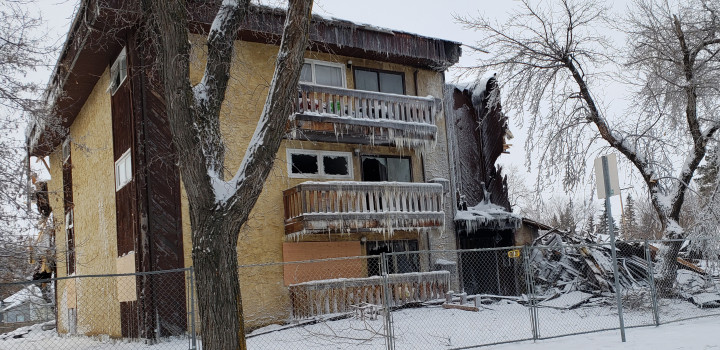 Aftermath of the three-storey apartment building fire